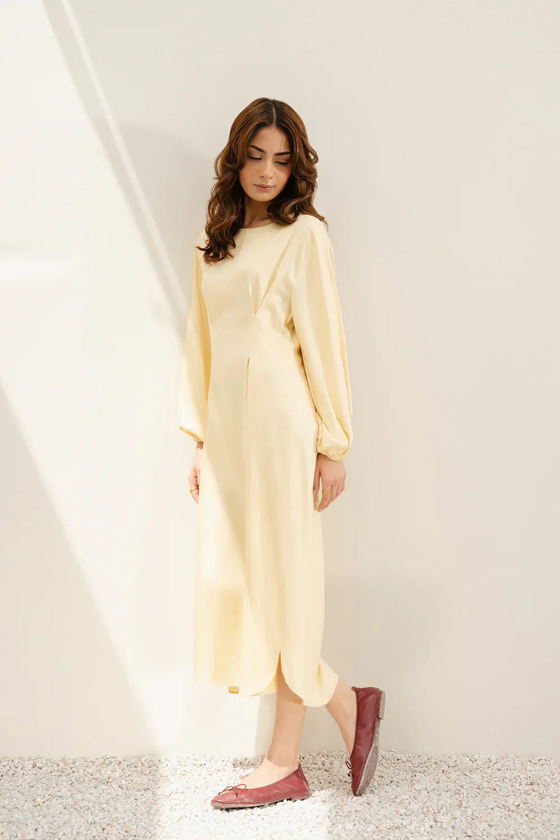 Butter Yellow Satin Viscose Dress