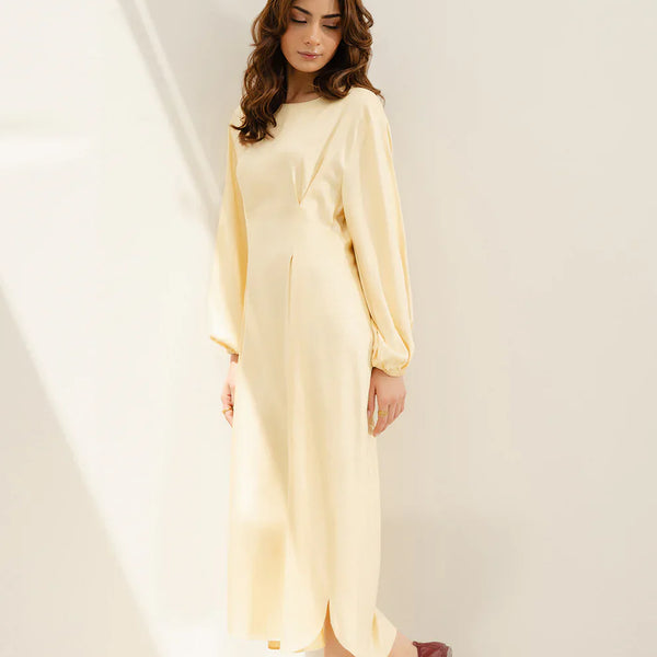 Butter Yellow Satin Viscose Dress