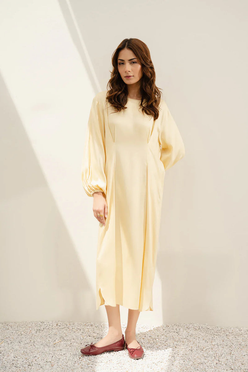 Butter Yellow Satin Viscose Dress