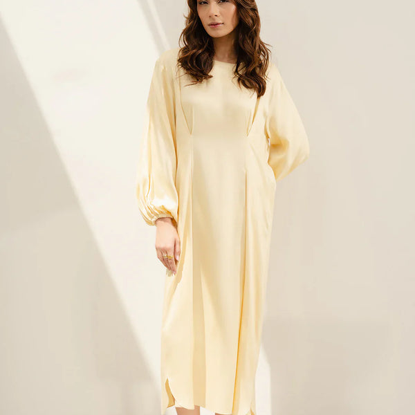 Butter Yellow Satin Viscose Dress