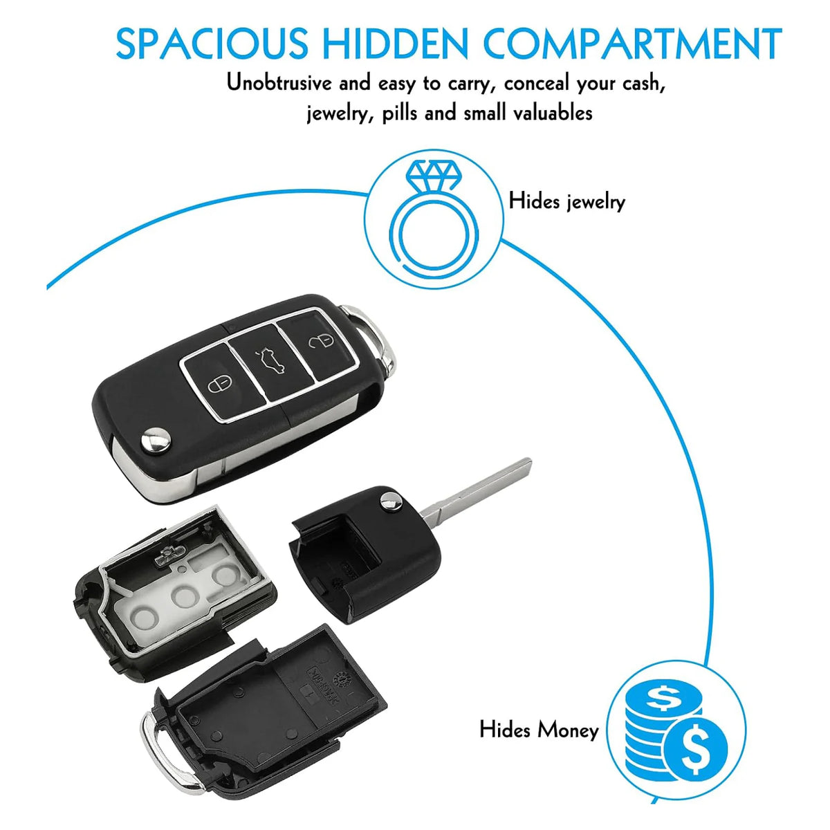 Discreet Car Key with Hidden Compartment