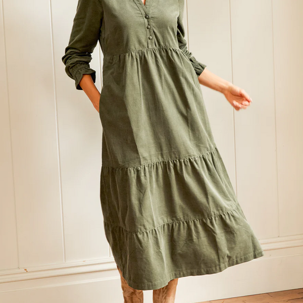 Women's V-neck Solid Color Multi-layered Hem Dress
