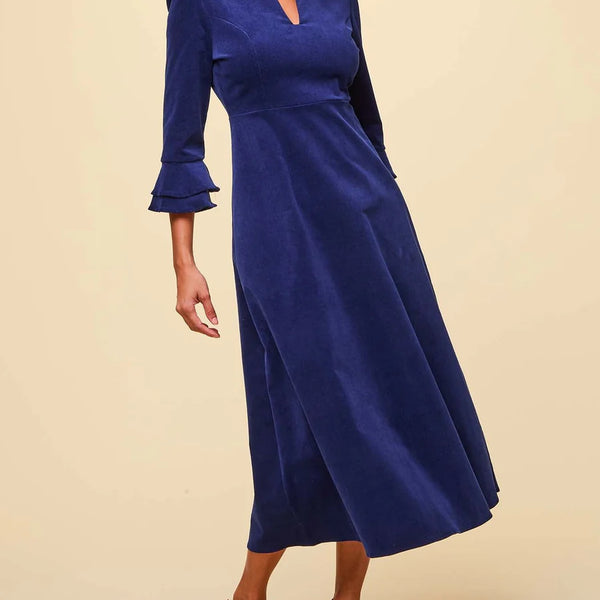 Women's Elegant V-neck Stretch Corduroy Midi Dress