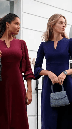 Women's Elegant V-neck Stretch Corduroy Midi Dress