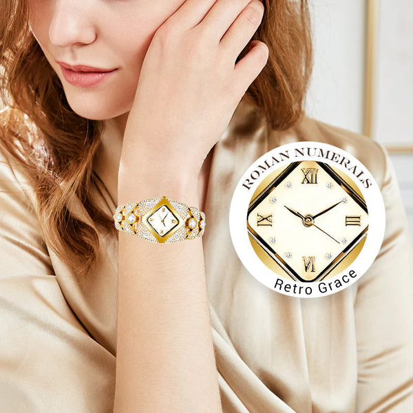 Women's Retro Quartz Watch with Sparkling Rhinestones