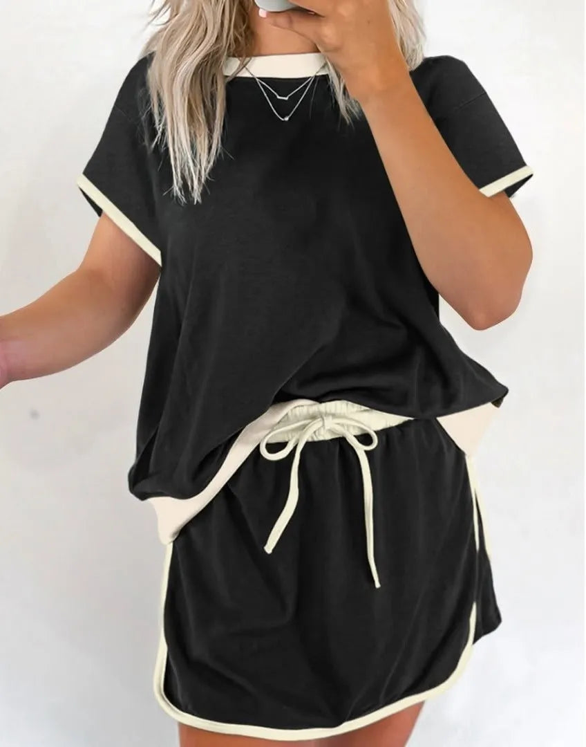 Colorblock Edge Drop Shoulder T Shirt Skort