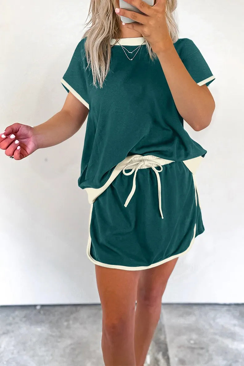 Colorblock Edge Drop Shoulder T Shirt Skort