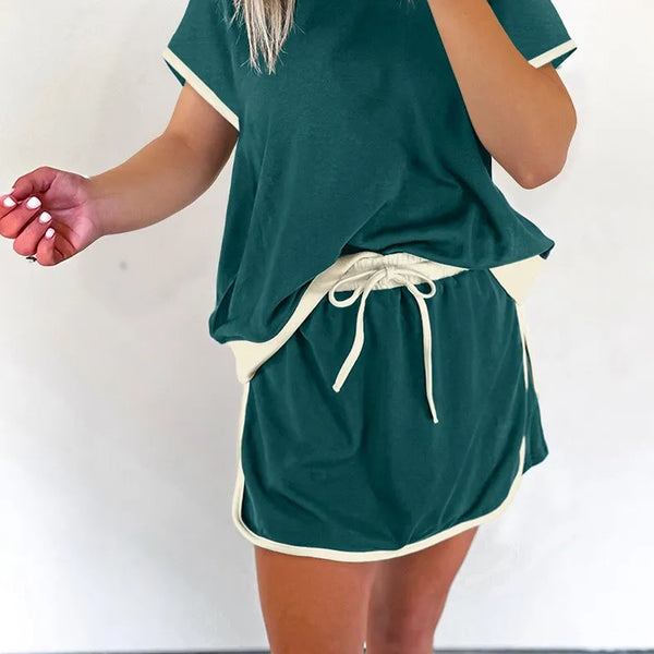 Colorblock Edge Drop Shoulder T Shirt Skort