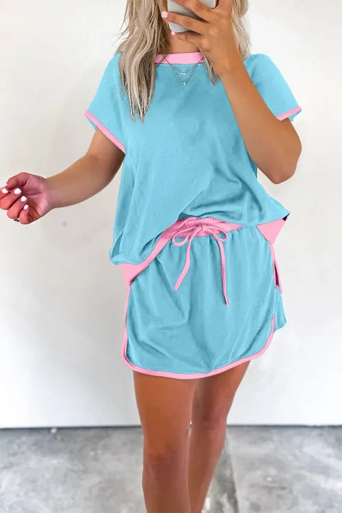 Colorblock Edge Drop Shoulder T Shirt Skort