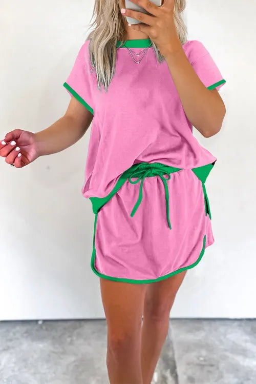Colorblock Edge Drop Shoulder T Shirt Skort