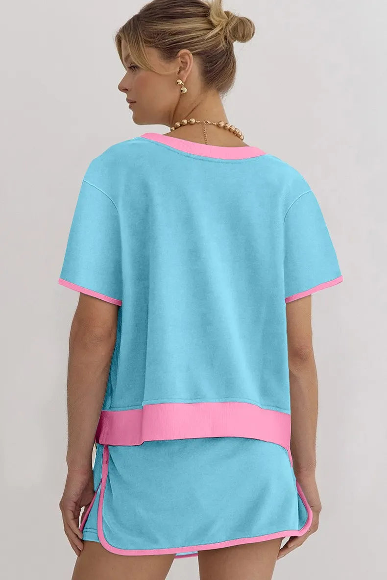 Colorblock Edge Drop Shoulder T Shirt Skort