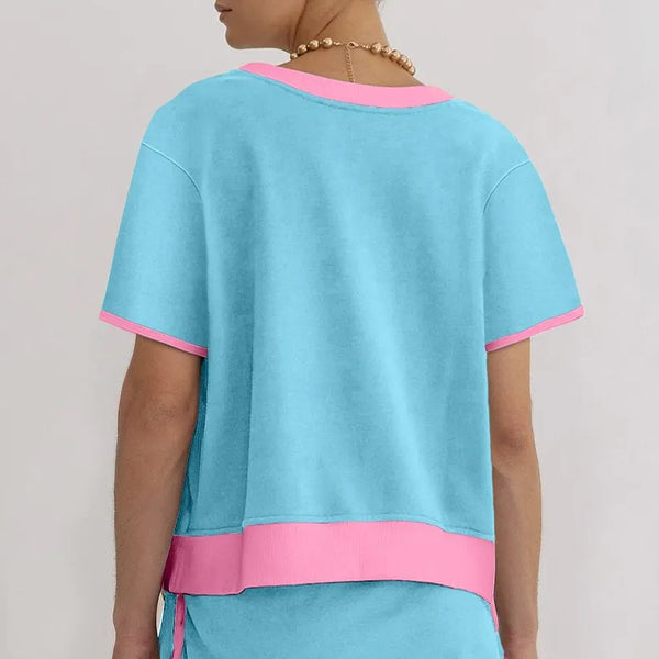 Colorblock Edge Drop Shoulder T Shirt Skort