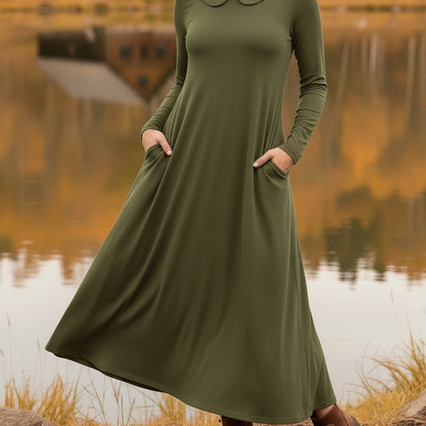 Peter Pan Collar Floral Plaid Print Soft Stretch Dress