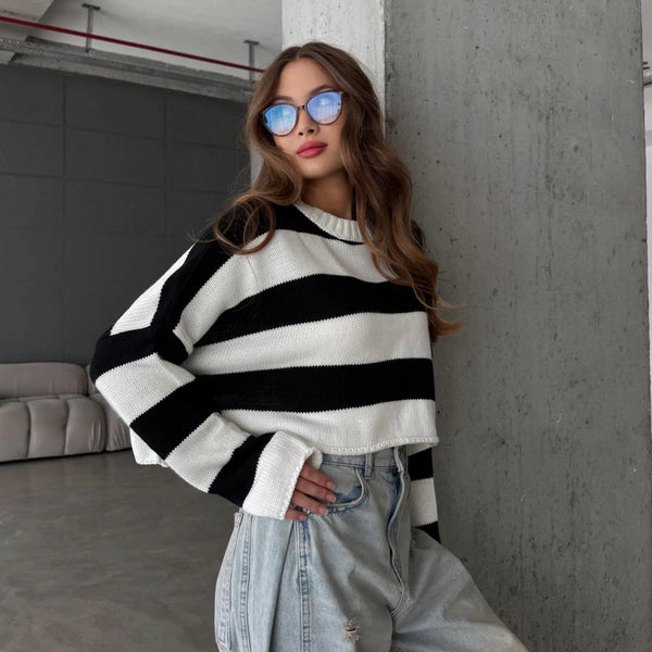 Sulo Cream Striped Knit Sweater