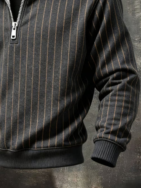 Retro Striped Fur Collar Sweatshirt