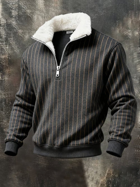 Retro Striped Fur Collar Sweatshirt