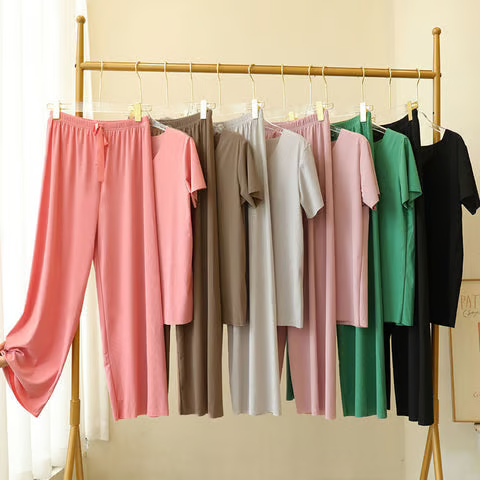 Soft Comfortable Ice Silk Short Sleeve T-Shirt Two Piece Set
