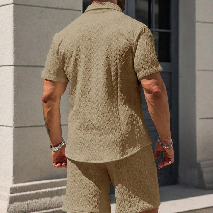 Man's Casual Textured Shirt & Shorts 2-Piece Set