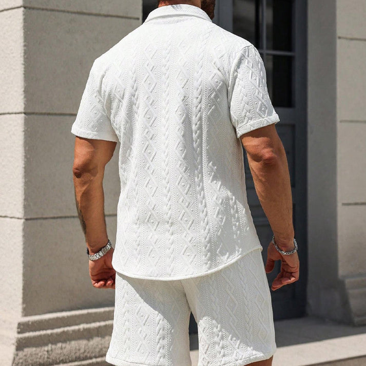 Man's Casual Textured Shirt & Shorts 2-Piece Set