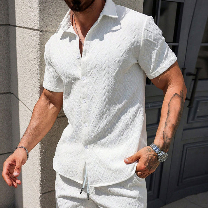 Man's Casual Textured Shirt & Shorts 2-Piece Set