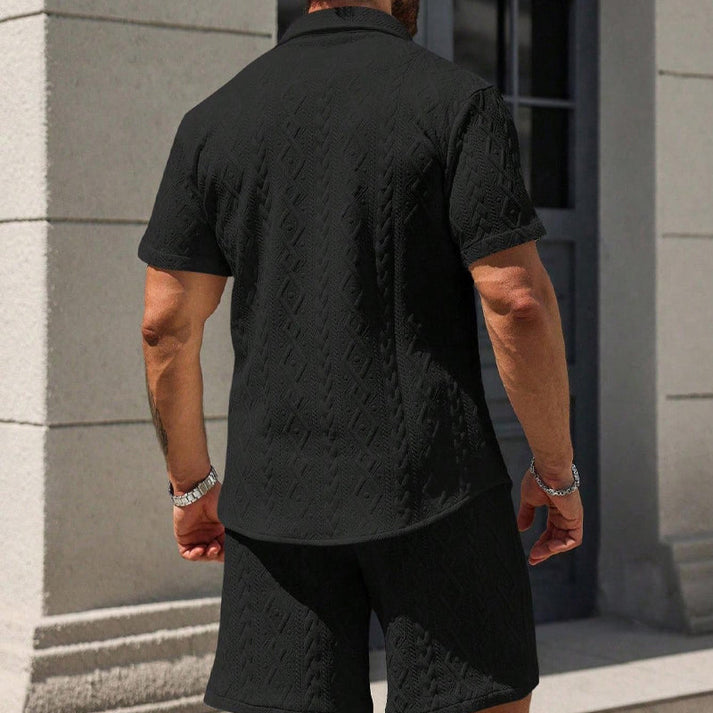 Man's Casual Textured Shirt & Shorts 2-Piece Set