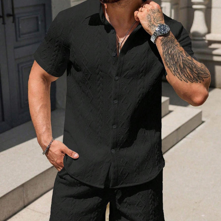 Man's Casual Textured Shirt & Shorts 2-Piece Set