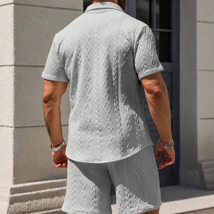 Man's Casual Textured Shirt & Shorts 2-Piece Set