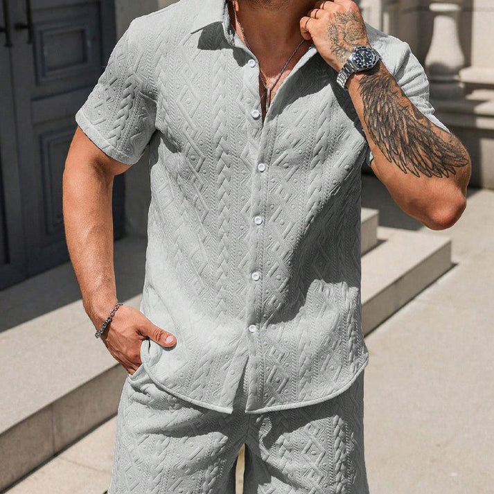 Man's Casual Textured Shirt & Shorts 2-Piece Set