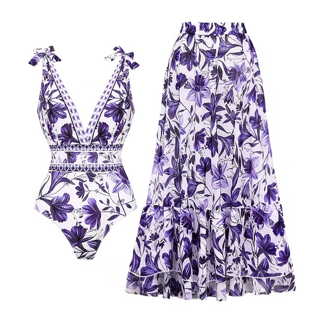 Reversible Tie-shoulder Bikini Swimsuit Set