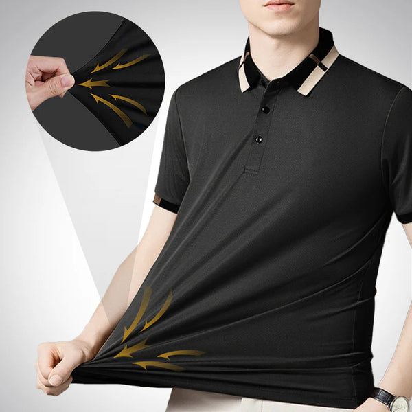 Men's Stretch Ice Silk Short Sleeve Lapel T-shirt
