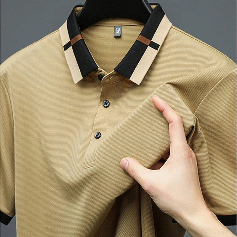 Men's Stretch Ice Silk Short Sleeve Lapel T-shirt